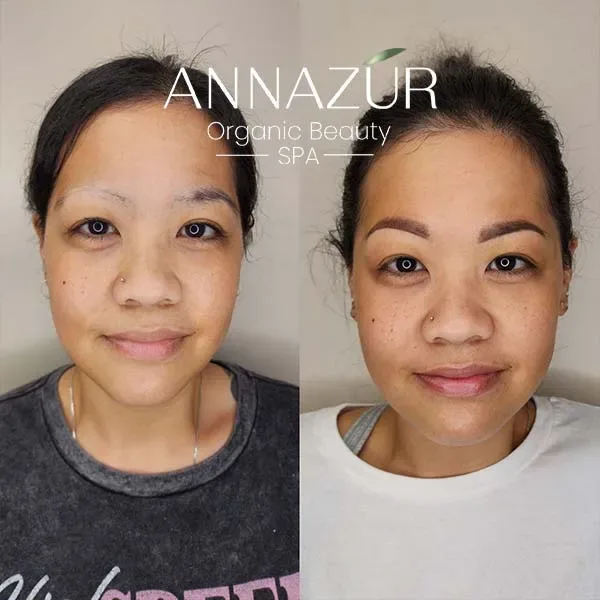 Before and after powder brows at ANNAZUR Organic Beauty Spa, Jacksonville FL