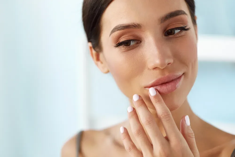 A client is examined by specialists to screen for medical and skin contraindications that would prohibit a lip tattoo procedure.