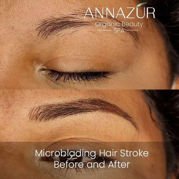 Microblading hair stroke before and after — ANNAZUR Academy student work