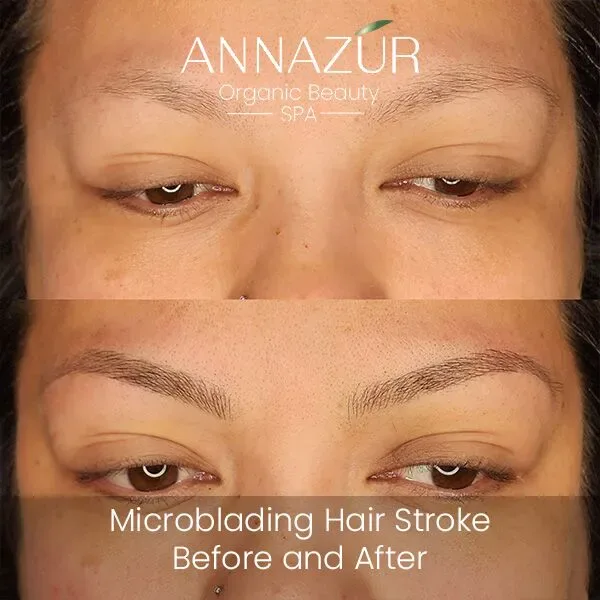 Microblading hair stroke before and after — ANNAZUR Academy student work