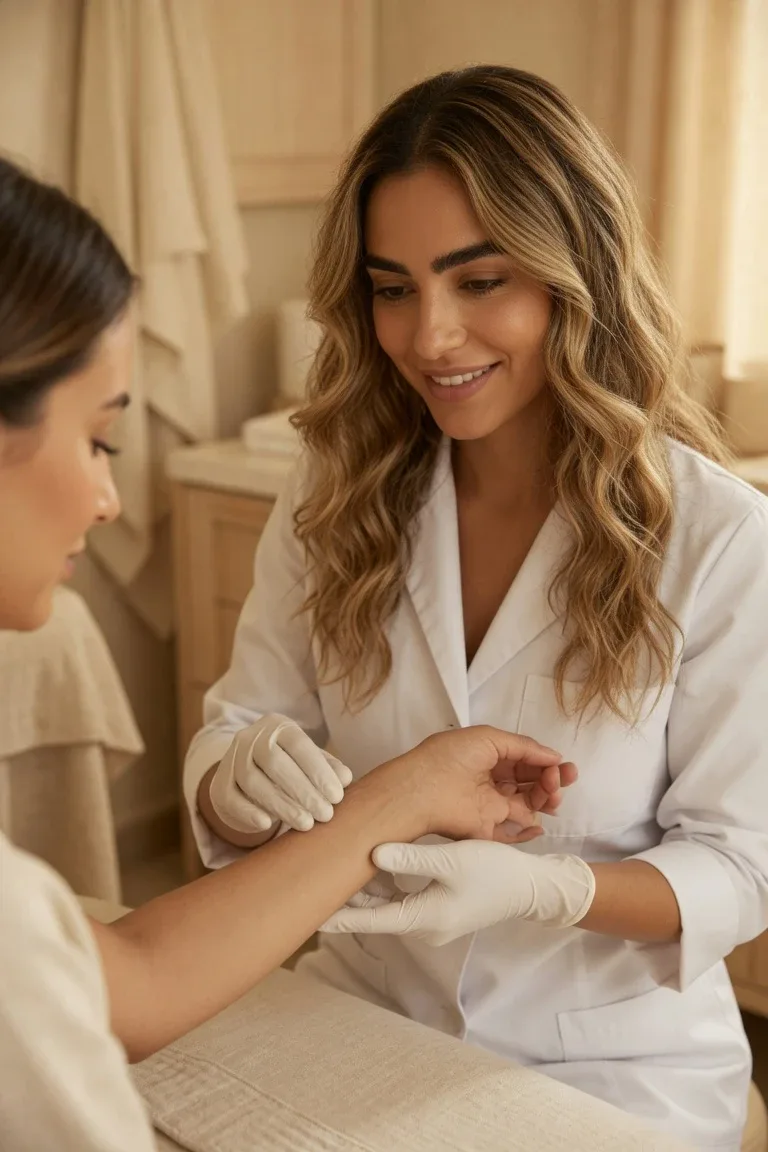 Skin check consultation before sugaring at ANNAZUR Organic Spa