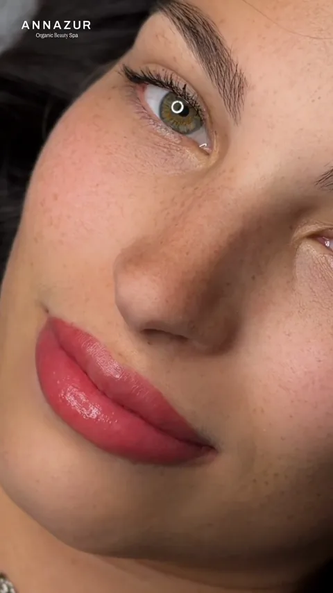 Lip blushing before and after on a real client at ANNAZUR, Jacksonville FL