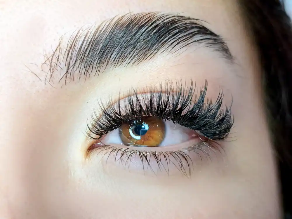 A close-up of a stylized lash set, illustrating the many customization options for eyelash extensions, including length and style.
