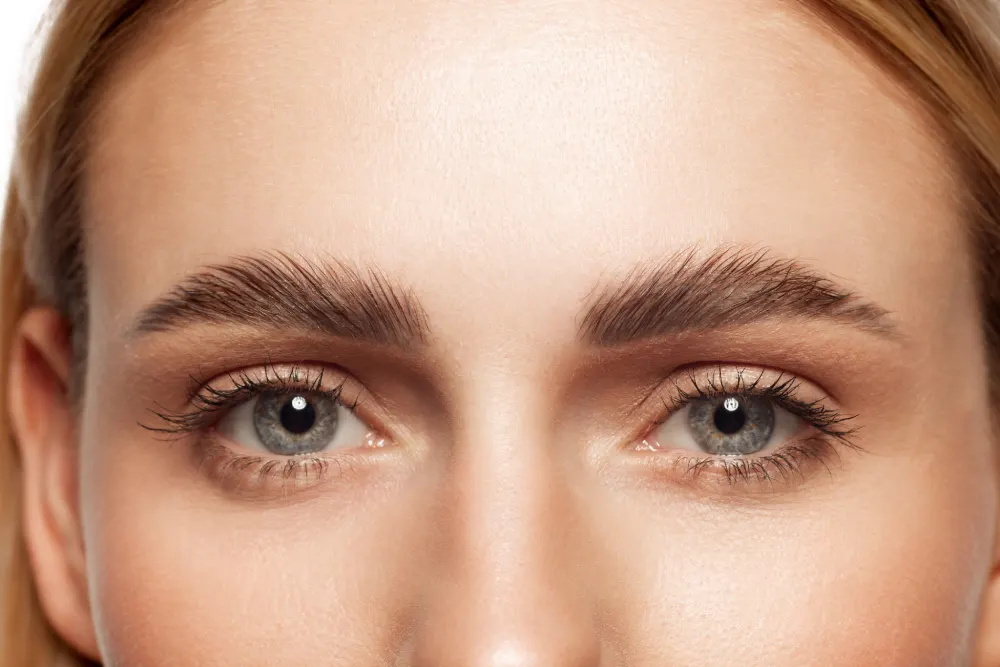 A woman's face showing the natural curve and lifting effect that is the typical visual result of an eyelash lamination service.