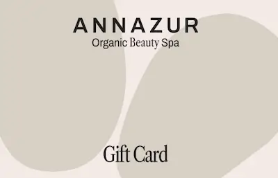 ANNAZUR Organic Beauty Spa gift card displaying elegant beige abstract design with brand logo for spa gifting