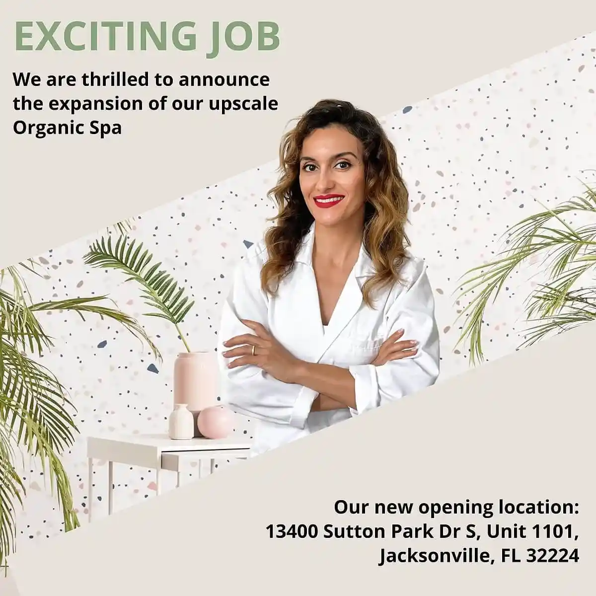 Confident ANNAZUR founder Ruzanna in white spa coat, encouraging professionals to start rewarding career opportunities
